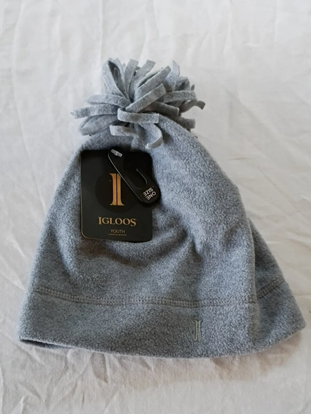 NWT Igloos Youth Fleece Pom Beanie - Light Gray One Size Fits Most Winter Hat